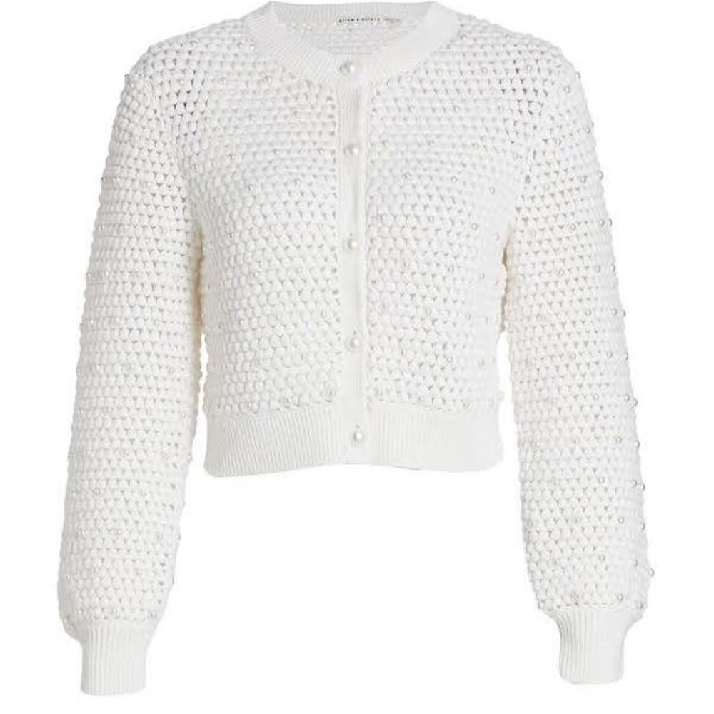 Alice + Olivia White Cropped Knit Cardigan
